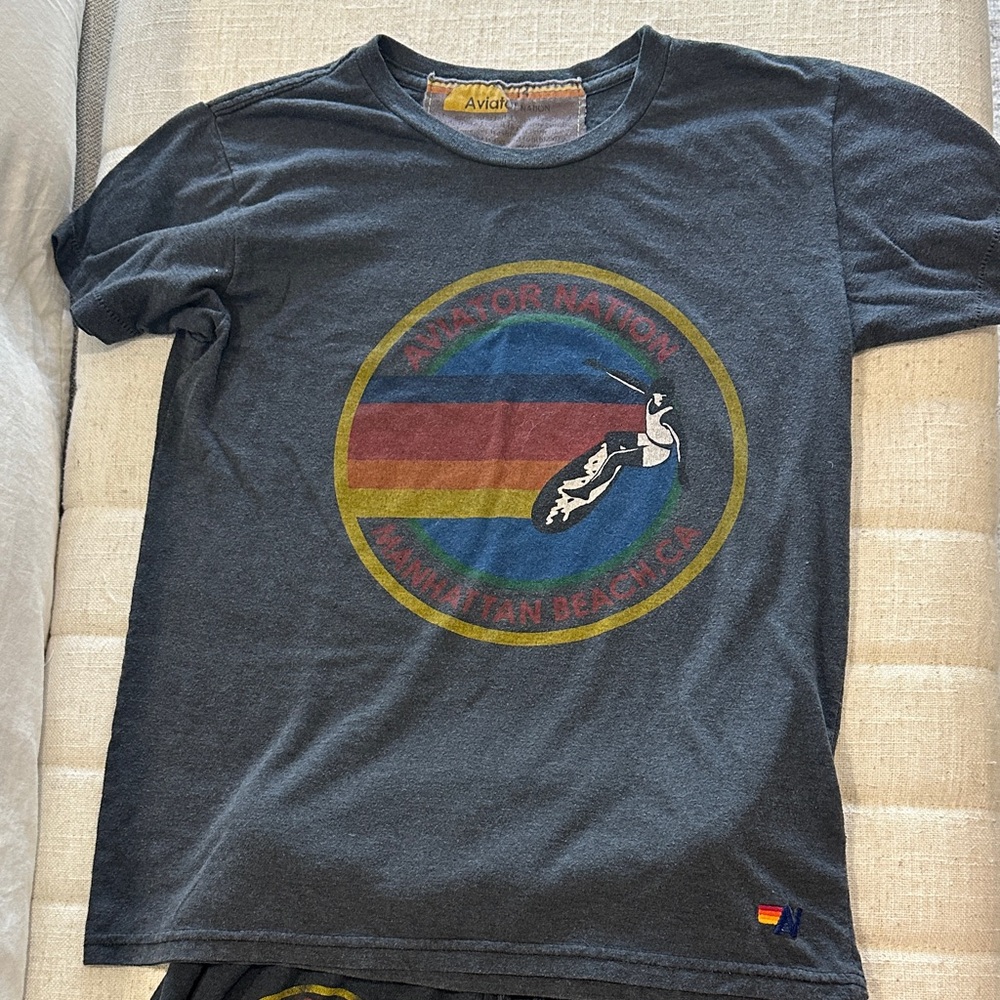 Aviator Nation Set small sweatpants, small shirt with Rainbow Accents